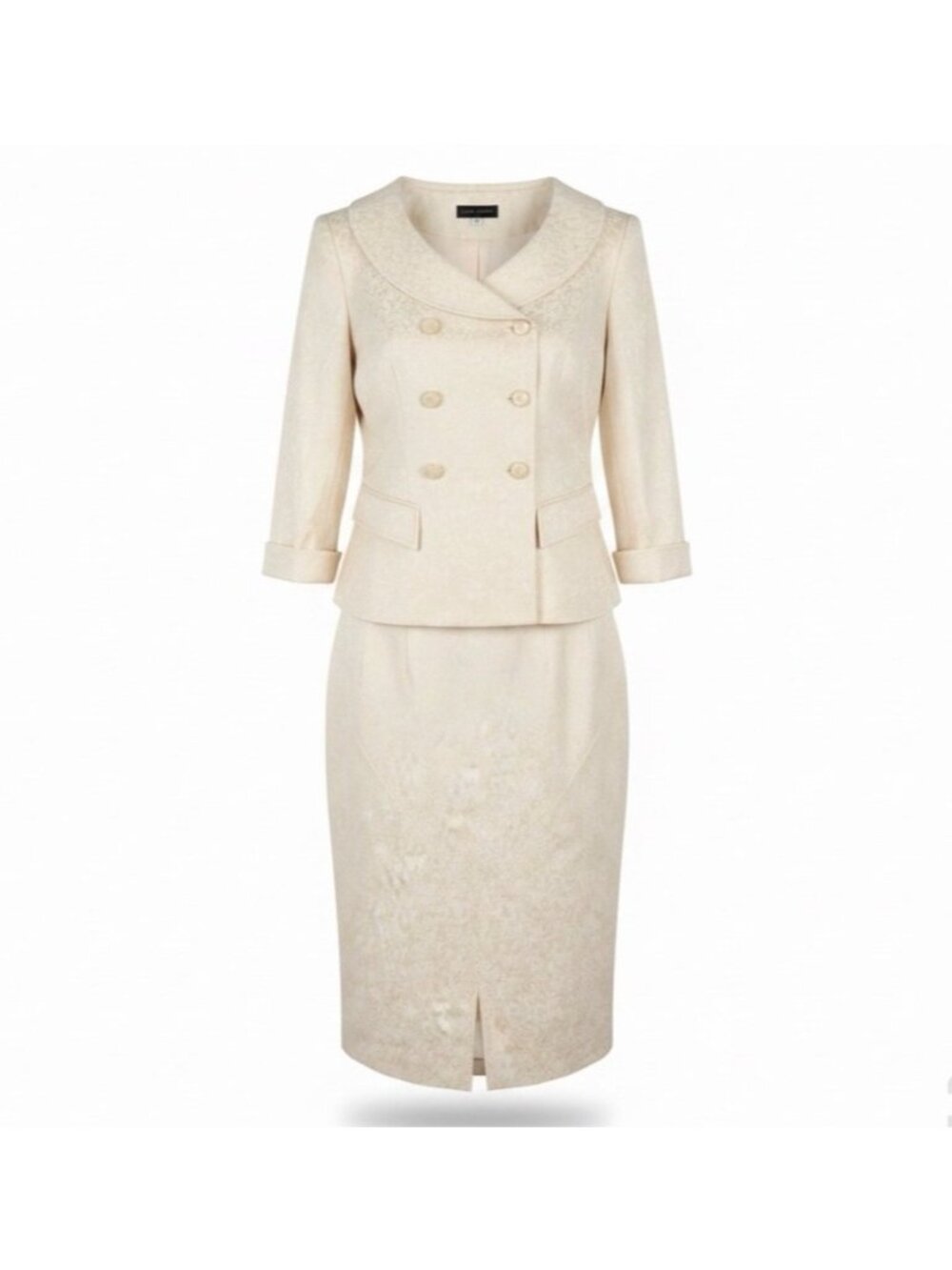 Lauren Taylor Womens Beige Jacquard Blazer & Slit Pencil Skirt Set Size 6